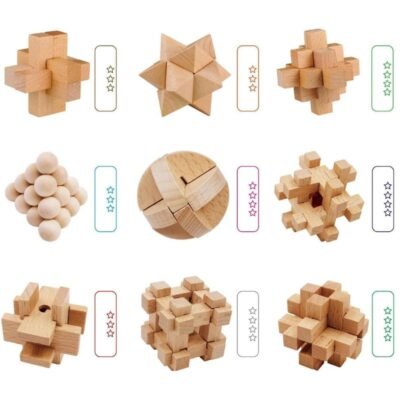 Casse Tête en Bois 9 pièces - jeux scientifique