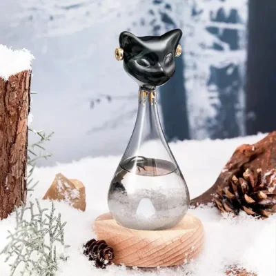Egyptian Cat Storm Glass on Wooden Base