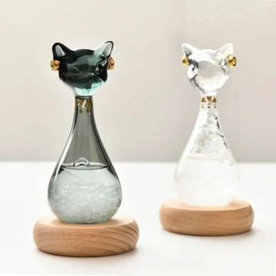 Egyptian Cat Storm Glass on Wooden Base