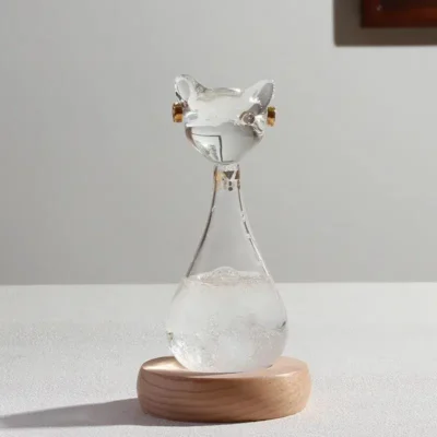 Egyptian Cat Storm Glass on Wooden Base