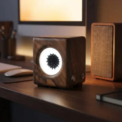Walnut Ferrofluid Lamp, Sound Reactive