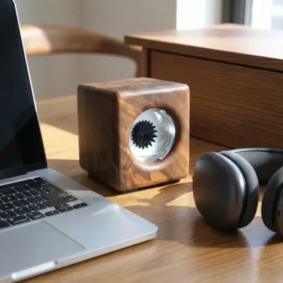 Walnut Ferrofluid Lamp, Sound Reactive