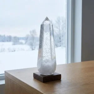 Glacier Storm Glass Prism on Wooden Base