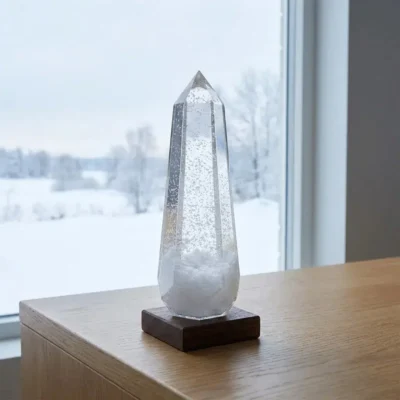 Glacier Storm Glass Prism on Wooden Base