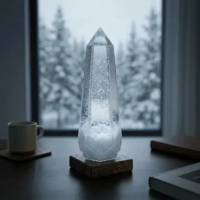 Glacier Storm Glass Prism on Wooden Base