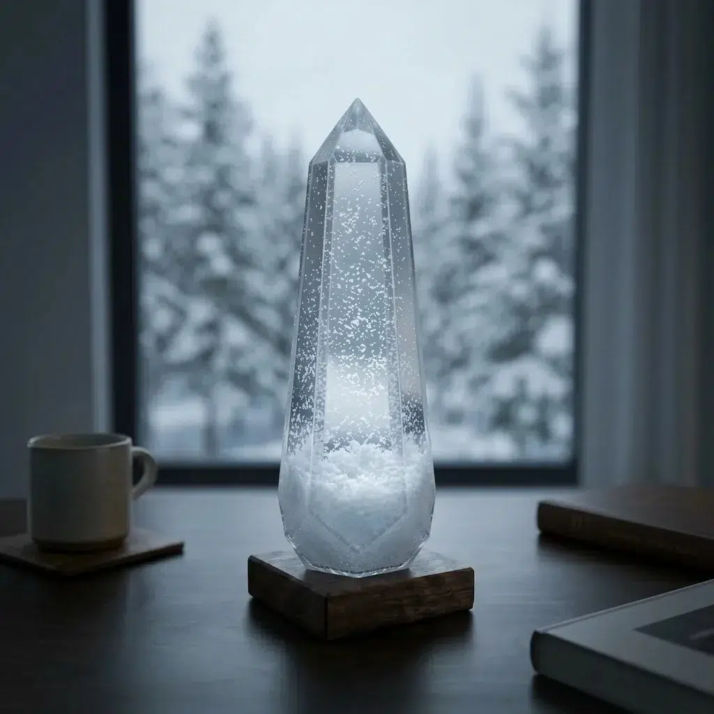 Glacier Storm Glass Prism on Wooden Base