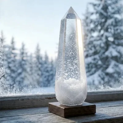 Glacier Storm Glass Prism on Wooden Base