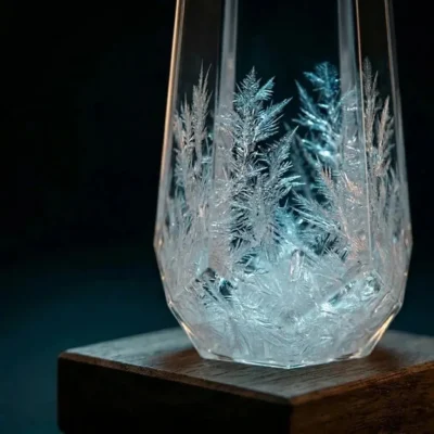 Glacier Storm Glass Prism on Wooden Base
