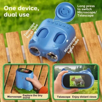 Kids Binoculars and Microscope 2-in-1 with Screen