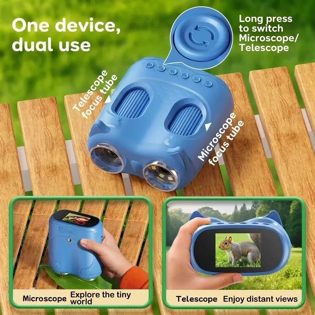 Kids Binoculars and Microscope 2-in-1 with Screen