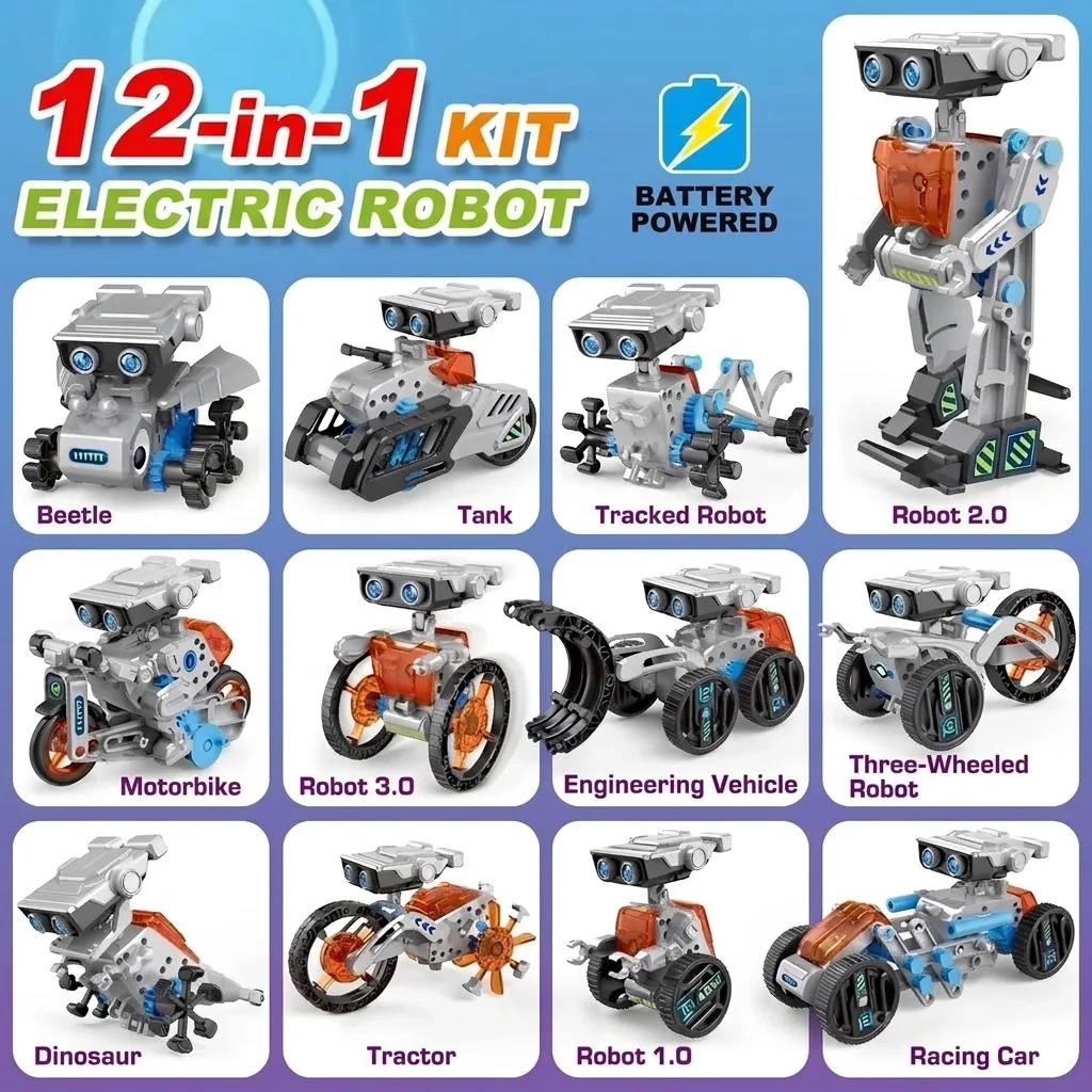12-in-1 Robot Kit for Kids, USB Rechargeable
