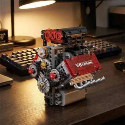 Transparent Engine Model V8 Brick Kit (478 Pieces)