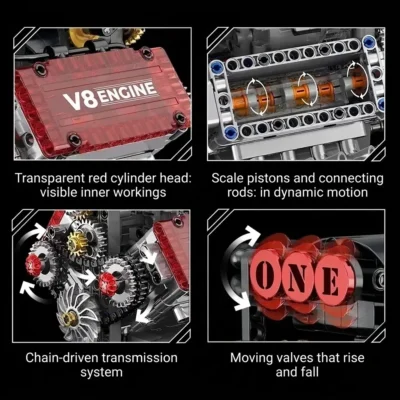 Transparent Engine Model V8 Brick Kit (478 Pieces)