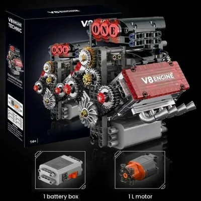Transparent Engine Model V8 Brick Kit (478 Pieces)
