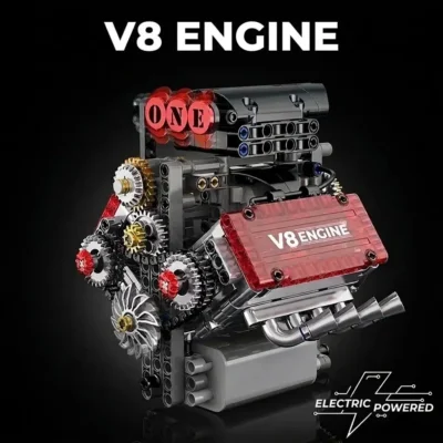 Transparent Engine Model V8 Brick Kit (478 Pieces)