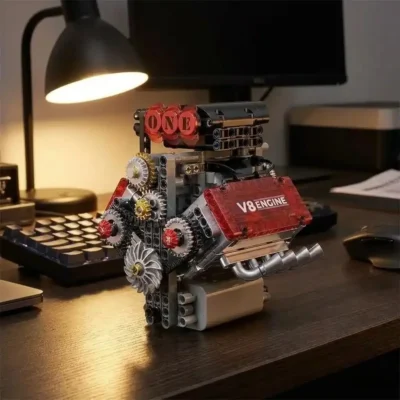 Transparent Engine Model V8 Brick Kit (478 Pieces)