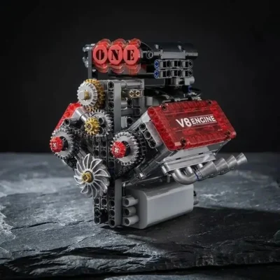 Transparent Engine Model V8 Brick Kit (478 Pieces)