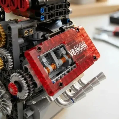 Transparent Engine Model V8 Brick Kit (478 Pieces)
