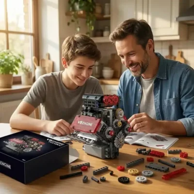 Transparent Engine Model V8 Brick Kit (478 Pieces)