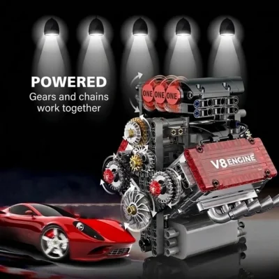 Transparent Engine Model V8 Brick Kit (478 Pieces)