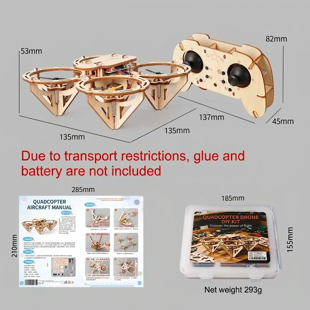 Wooden Drone Kit with Remote Control